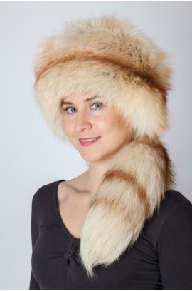 Platinum gold fox fur hat with tail